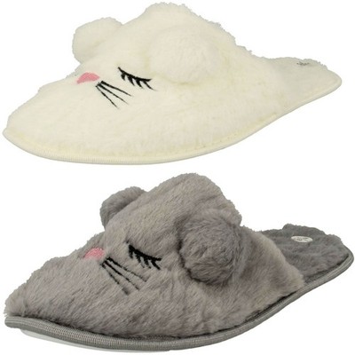 Damen Spot On Mouse Detail Pantolette Slipper Kuschelig Flach Winter Hausschuhe 'X2R116'