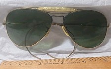 Vtg 12 KARAT Gold Filled Aviator Green Sunglasses Decot Shooter Optometry