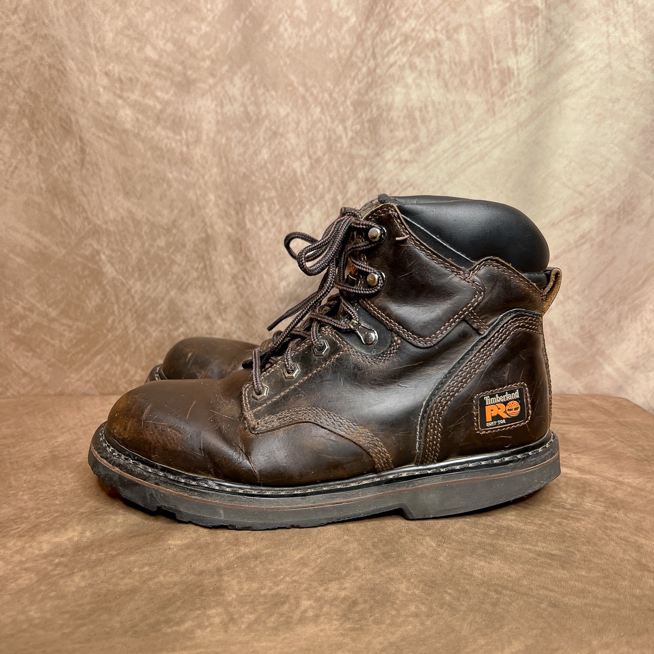 SAOLA Timberland Pro stivaletto stringato alla caviglia punta morbida marrone scuro suola a strappo battistrada invecchiato