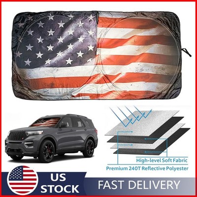 US Flag Windshield Sun Shade Shield Cover Visor UV Block Protector For Ford F150