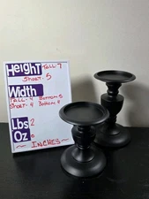 Pair Of Threshold Black Ornate Pedestal Pillar Candle Holder 7" & 5" Tall