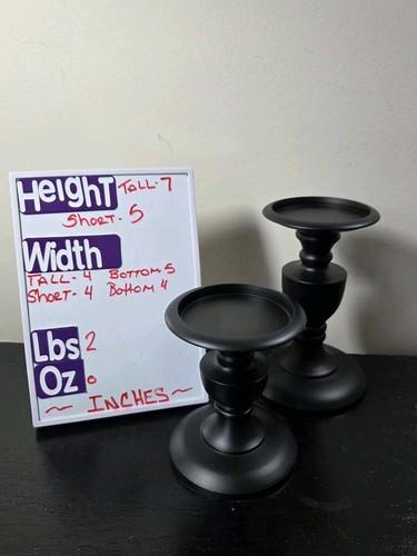 Pair Of Threshold Black Ornate Pedestal Pillar Candle Holder 7" & 5" Tall