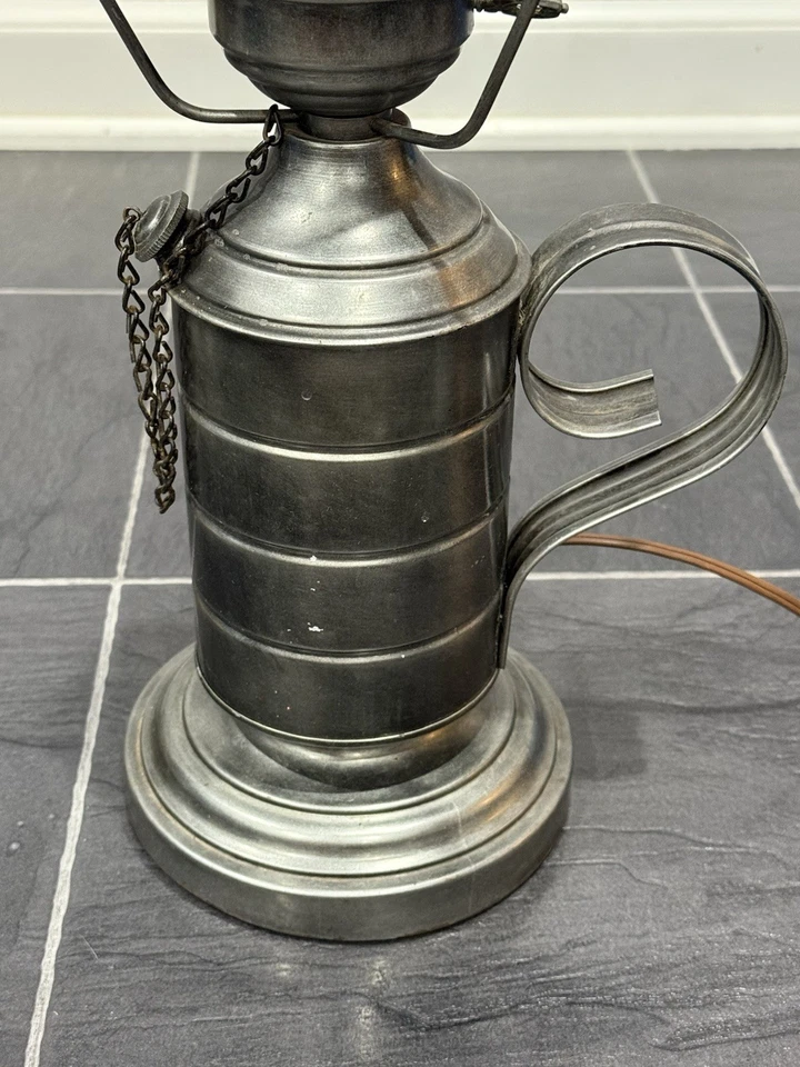 Vintage Pewter Color Table Hurricane Oil Lamp Metal Farmhouse No Glass Or Shade - Image 2 of 4