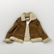 ZARA Brown Sherpa Lined Zip Jacket w/ Pockets Buckle Accent 9 Years