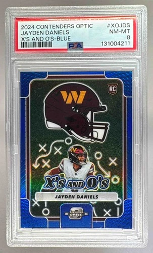 4211 Jayden Daniels 2024 Contenders Optic Blue Prizm X's O's RC /99 PSA 8