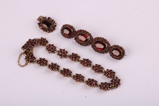 Antique Silver Boheman Garnet Gold Tone Cluster Brooch Bracelet Pendant x3 24.5
