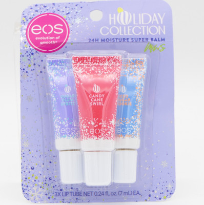 EOS Holiday Collection 24H Moisture Lip Balm Minis 3 Pk Candy Cane, Sugar Plum