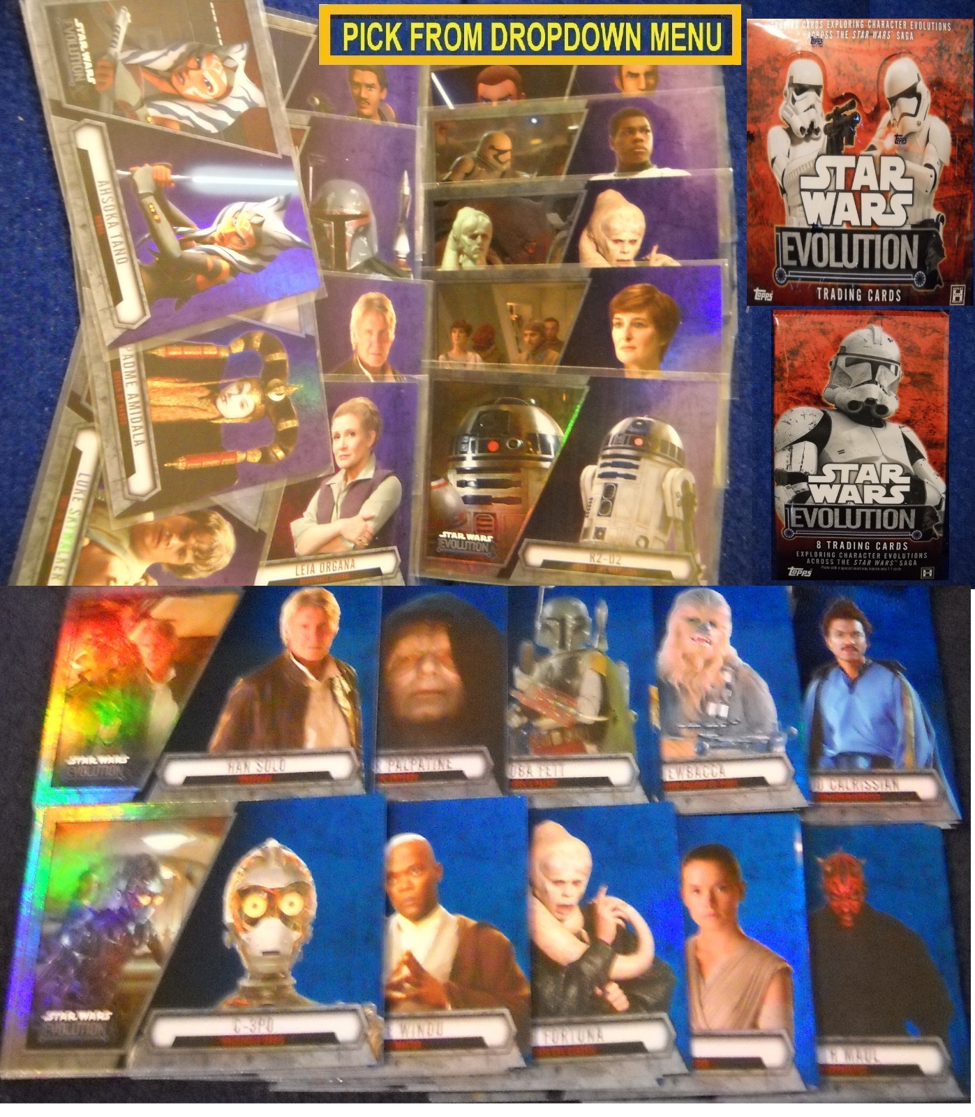 2016 Topps Star Wars Evolution Blue & Purple Parallel Trading Cards You-Pick