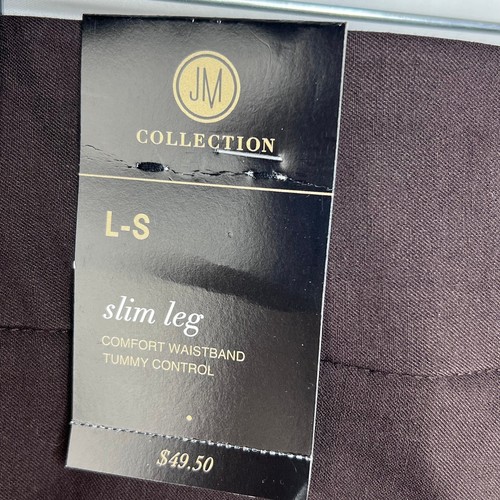 New Size Large Short JM Collection Slim Leg Rivet Pant Brown Slacks - Picture 6 of 12