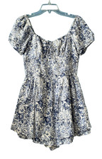 HOLLISTER Blue Floral Mini Dress Built-in Shorts Pockets Lined Smocked Size M