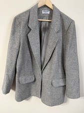 Vintage Sag Harbor Grey Wool Houndstooth Blazer 16 USA Read Academia