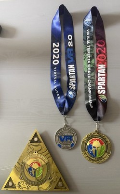 Spartan 2020 Virtual Super Spartan VR 10K Medal & Lanyard + Trifecta Plate