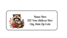30 Autumn Raccoon PERSONALIZED RETURN ADDRESS LABELS 1 in X 2 5/8 GLOSSY