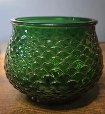 Vintage E. O. Brody Co. Forest Green Fish Scale Glass Vase Bowl Made In USA