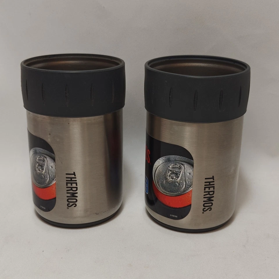 2 termos de 12 oz. Aislador aislante de latas de bebidas de acero inoxidable - plateado/gris Foto 3 de 4