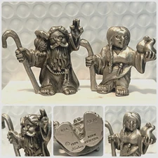 VINTAGE Noah's Ark Hudson Pewter Noah and Wife Figurines 80s Made in USA