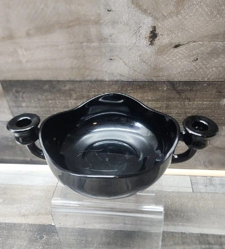 Vintage Black Milk Glass Bowl Candle Holder Art Deco Modernist Table Centerpiec