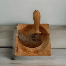 Antique Wood Chopping Bowl And Steel Mezzaluna Chopping Tool, Hatchinette