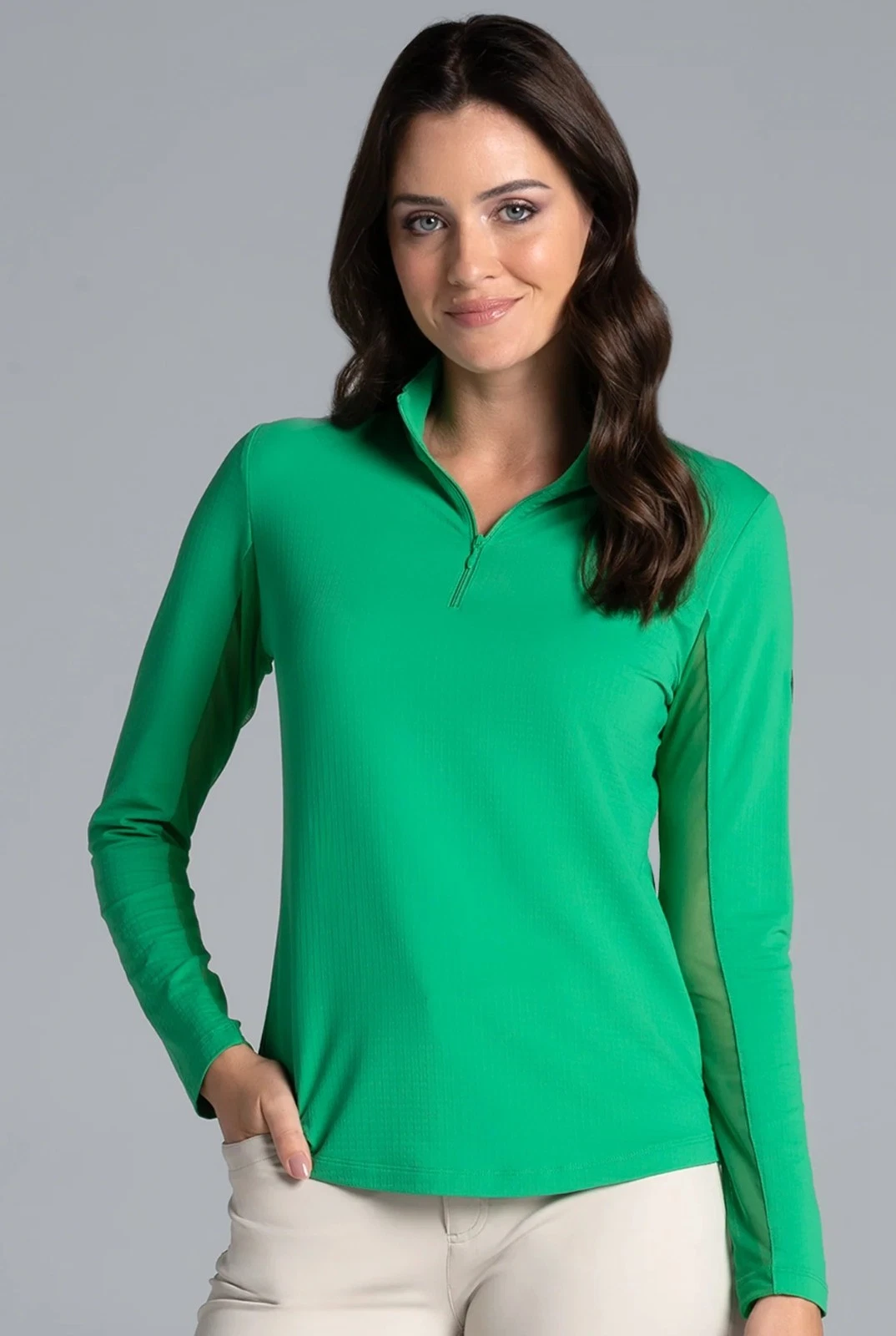 NWT Ladies IBKUL Solid Lucky Charm Green Long Sleeve Mock Golf Shirt - XL & XXL