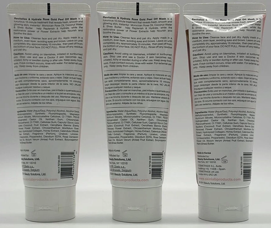 3PK SkinLab By BSL Rose Gold Peel Off Mask ~3.4 OZ EACH ~ SEALED ~ FAST SHIP - Image 2 of 2