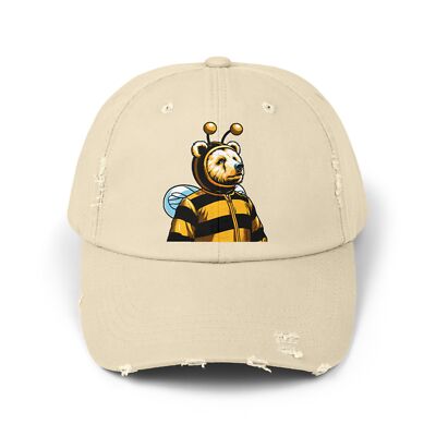 Unisex Distressed Hat Bear Dressed Up As Bumble Bee Absurd Nature Pop Art Funny
