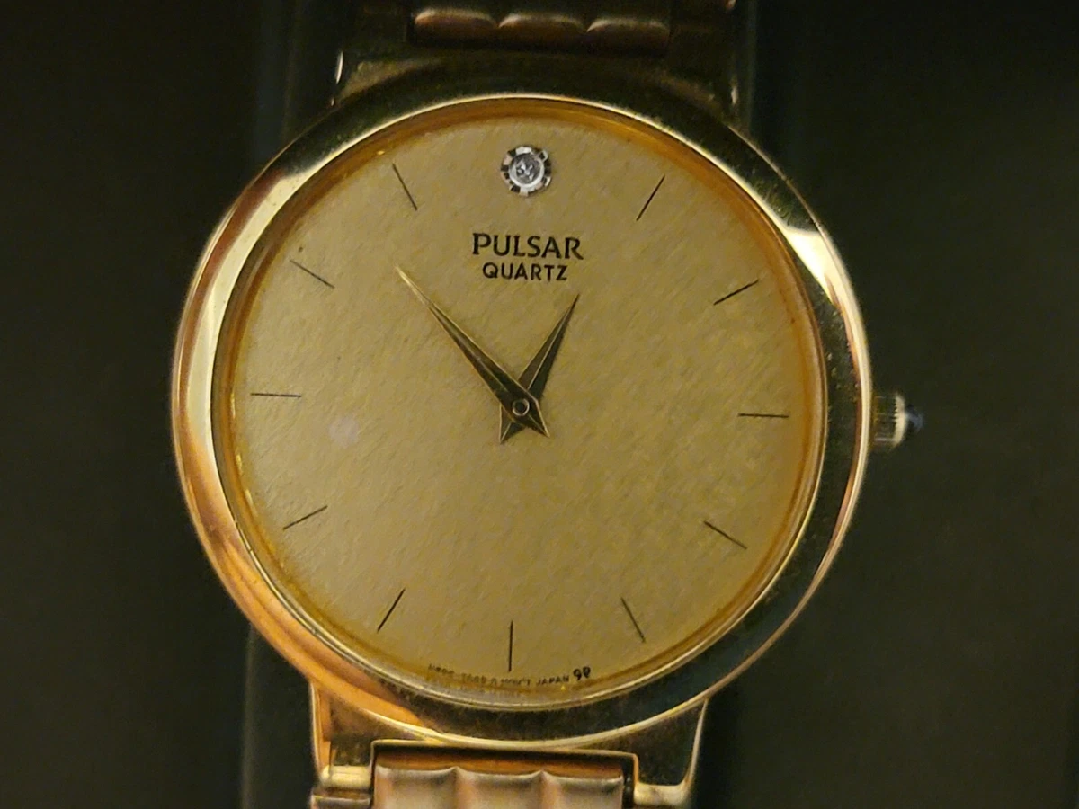 Vintage Pulsar V500 7A00 Gold Plated Diamond Quartz Men s Watch eBay