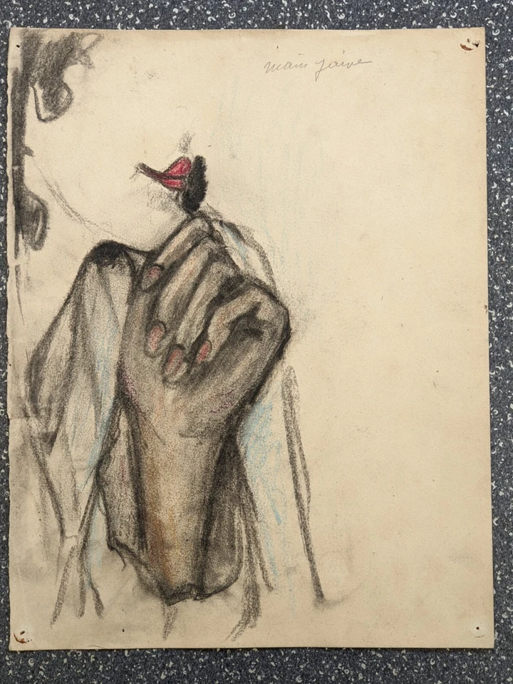 1930 Original Francés Carbón y Crayones Boceto Dibujo Art Deco Mujer Retrato Foto 2 de 4