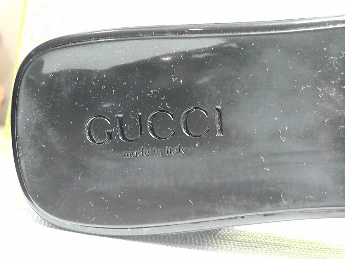 GUCCI BLACK Rubber Logo Platform Block Heel Slide Sandal