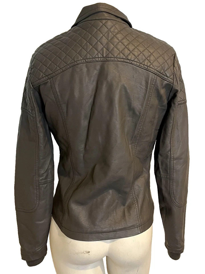 Chaqueta Bomber YMI Gris Oscuro Imitación Cuero Forrada Piel Sintética Talla S Foto 4 de 4