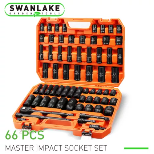 66PC 1/2" Drive Impact Socket Set Deep & Standard SAE Metric 3/8-1-1/4" 8-24mm