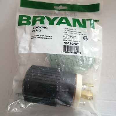 Bryant #70620NP Locking Plug, 20A 250VAC, 3W 2P,  NEMA L6-20