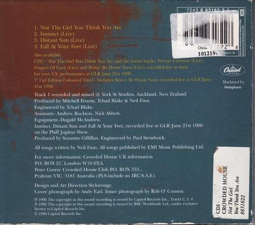 CROWDED HOUSE NOT THE GIRL YOU THINK YOU ARE 2 CD DIGIPAK/GATEFOLD 1996 - Picture 2 of 2