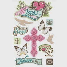 Jesus Christ Loves me Saves Faith Eternal Life Cross Believe Paper House Sticker
