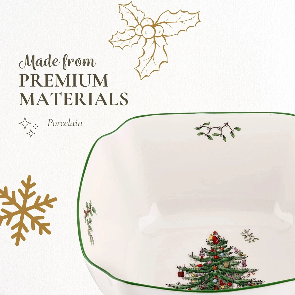 Spode Árbol de Navidad Porcelana Fina 10 Pulgadas Grande Cuadrado Cuenco para Servir Foto 4 de 4