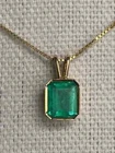 3Ct Emerald Cut Natural Emerald Solitaire Pendant Necklace Real 14K Yellow Gold