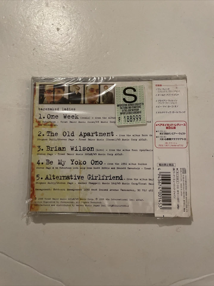 RR BARENAKED LADIES One Week BNL EP 1998 Japanese 5-track promotional stamped CD - Image 2 of 2