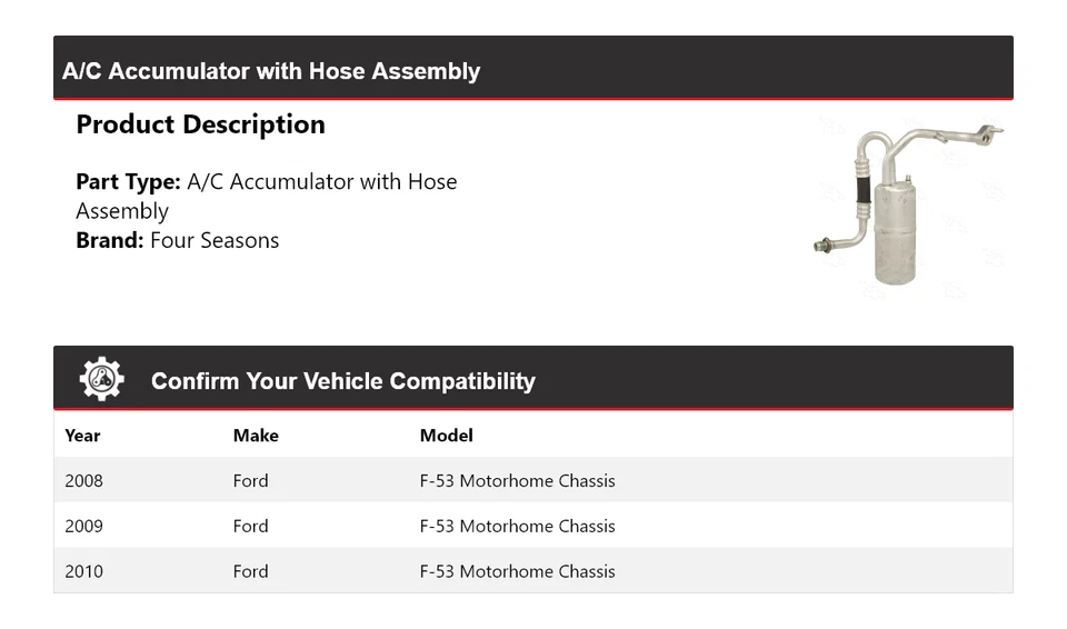 For 2008-2010 Ford F-53 Motorhome Chassis AC Accumulator w/ Hose Assy 4 Seasons - Image 2 of 4