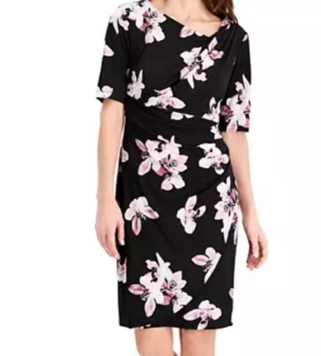 NEW W/TAGS WOMEN'S CONNECTED APPAREL PRINTED RUCHED SHEATH FLORAL DRESS SZ MED