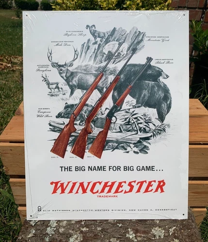 Winchester Big Game Rifles Deer Buck Bear Model 70 88 94 Tin Metal Sign Garage