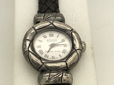Ecclissi Sterling Silver & Brown Leather Braided Band 7.25 
