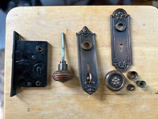 Brass Sargent & Co. Mortise Door Double Lock, Knobs & Backplates, Free S/H