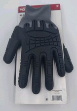 Hyper Tough Mens Non Slip Black Gray Grip Impact Work Gloves Size XL
