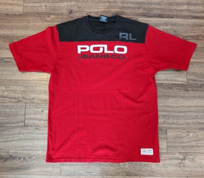 激レア POLO JEANS CO RALPH LAUREN 赤耳 セルビッジ VTG 2002 Polo Jeans Co. T-Shirt Mens Ralph Lauren Red Black
