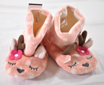 Girl's reindeer slippers booties size large (4T-5T) peach faux fur