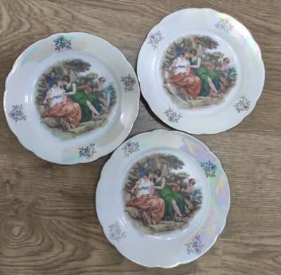 Kahla Porcelain Madonna  Antique Plates 7.3'' Vintage Set of 3 GDR 70th New