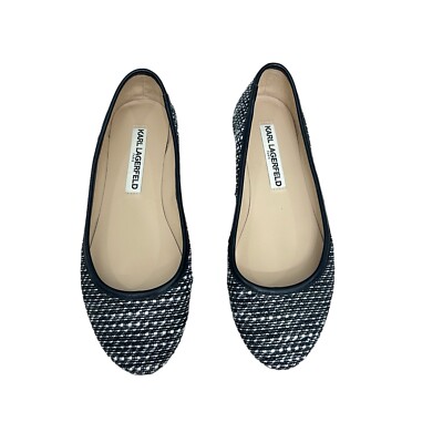 Karl Lagerfeld Leroux 2 Black and White Tweed slip on Ballet Flat women's Sz 6.5