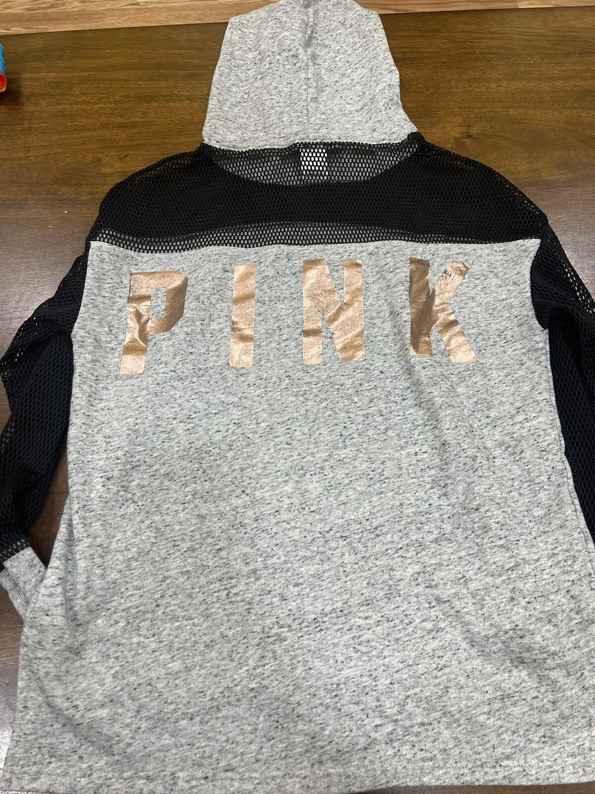 UNDERCOVER Felpa donna grigia Victorias Secret rosa con cappuccio manica a rete XS