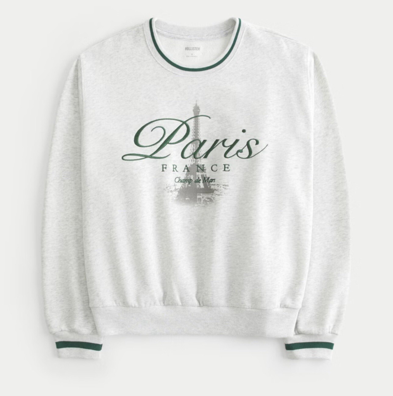 Hollister Women Semi Crop Sweatshirt White Green XL Crew Neck Fleece Embroidered