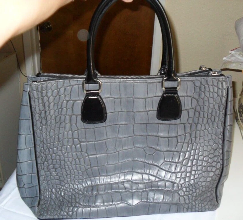Claudia Firenze Grey Croc Embossed Leather Tote Handbag eBay