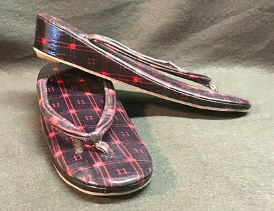 Vintage Japanese Geisha Black with Red Flip Flop Leather Sole Shoes